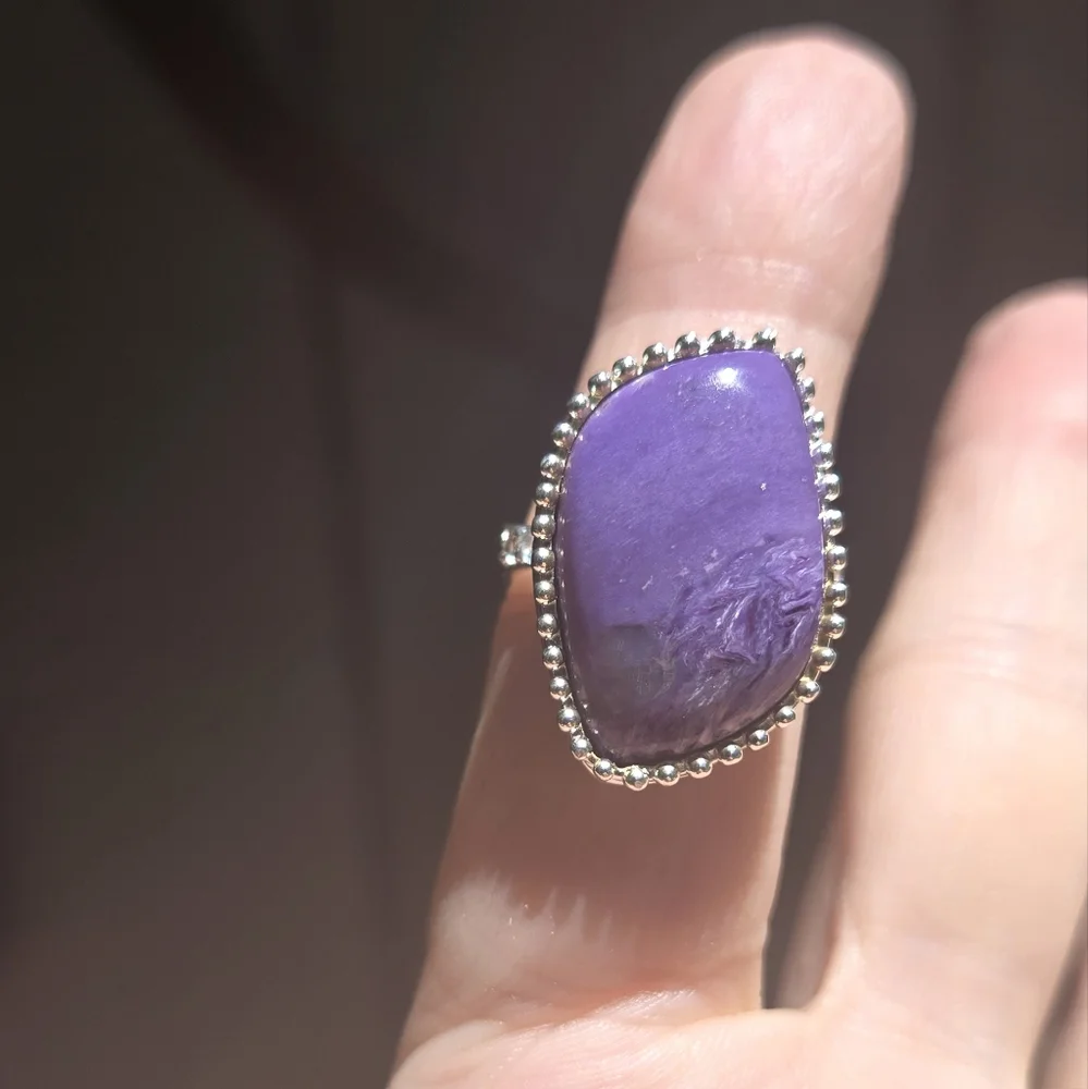 Charoite 14k & topaz GORGEOUS sterling ring sz7.5 - Picture 6 of 10